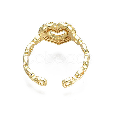 Cubic Zirconia Heart Open Cuff Ring X-RJEW-N035-110-1