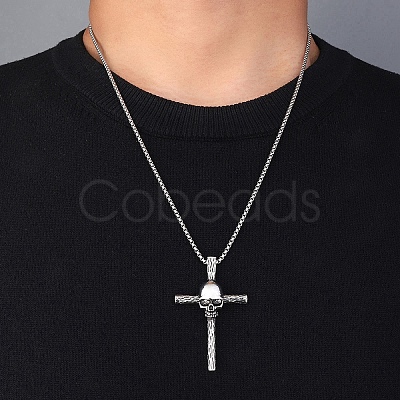 Zinc Alloy Cross Pendant Necklaces NJEW-M211-06A-ASP-1