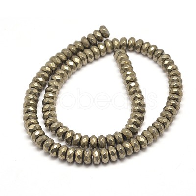 Faceted Rondelle Natural Pyrite Beads Strands G-I126-11-4x3mm-1