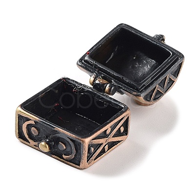 Carved Cuboid Rack Plating Brass Prayer Box Pendants KK-L101-16R-NF-1