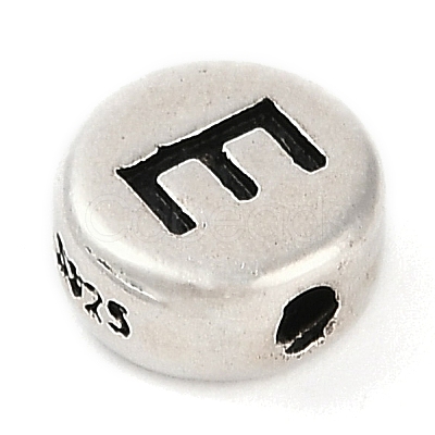 925 Sterling Silver Flat Round with Letter Beads LS-STER-G044-01AS-E-1
