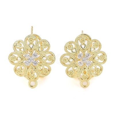 Flower Brass Micro Pave Cubic Zirconia Stud Earrings Finding KK-E083-17G-1