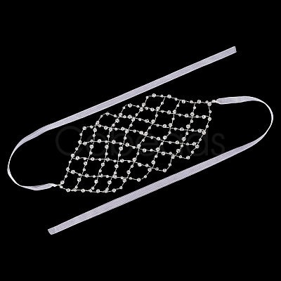 Brass ABS Plastic Pearl Beaded Elastic Headband OHAR-WH20008-02S-1