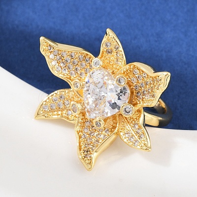 Brass Micro Pave Cubic Zirconia Adjustable Cuff Rings RJEW-C139-13G-1