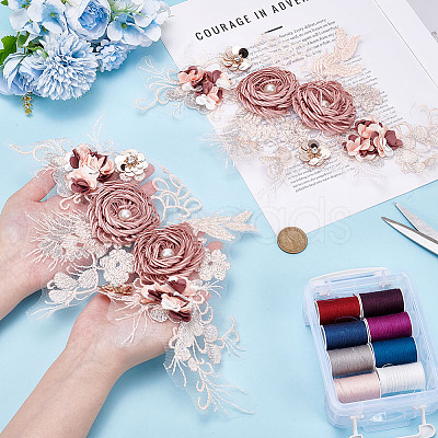 2Pcs Flower Polyester Embroider Thread Iron on/Sew On Patches DIY-ME0001-67B-1