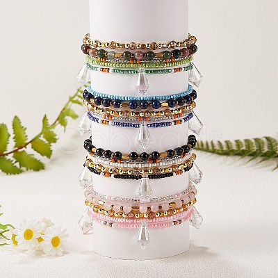 Sparkling Glass Seed Beads 5 Layered Anklet AJEW-SW00006-03-1