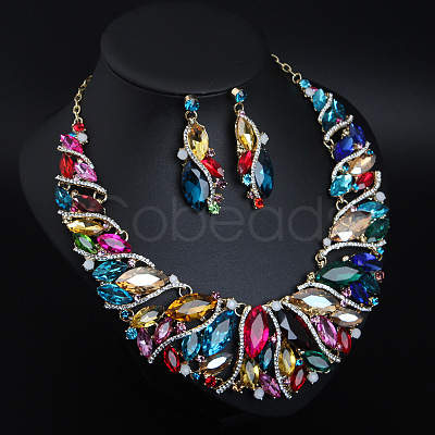 Alloy Rhinestone Pendant Necklaces & Teardrop Stud Dangle Earring Sets for Women WG99E9F-06-1
