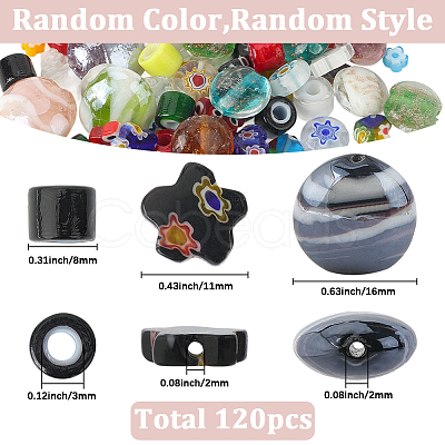120Pcs 7 Styles Handmade Lampwork Beads LAMP-SC0001-59-1
