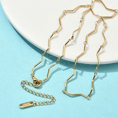 304 Stainless Steel Wave Bar Link Chain Necklaces NJEW-D299-01G-1