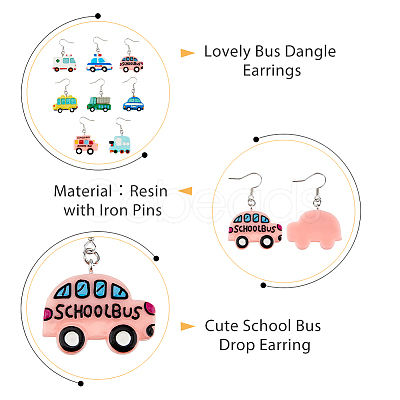 8 Pair 8 Style Resin Car Dangle Earrings with Iron Pins EJEW-AB00044-1