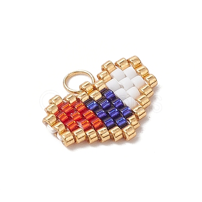 Handmade Glass Seed Beaded Heart Charms PALLOY-MZ00620-02-1