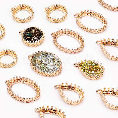 12Pcs 3 Styles Brass Open Back Bezel Pendant Cabochon Settings KK-FH0003-42-1