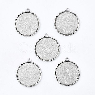Tibetan Style Alloy Flat Round Pendant Cabochon Settings TIBEP-Q045-068G-AS-RS-1