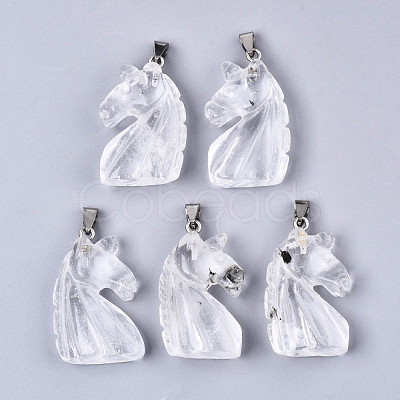 Carved Natural Quartz Crystal Pendants G-N0327-002M-1