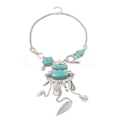 Alloy & Risin Imitation Turquoise Flower Bib Necklaces NJEW-L046-03AS-1