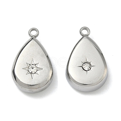 304 Stainless Steel Crystal Rhinestone Teardrop Charms X-STAS-L022-354P-1