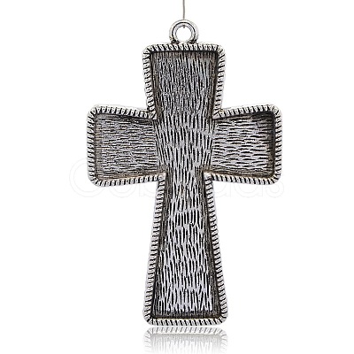 Tibetan Style Alloy Cross Big Pendant Cabochon Settings PALLOY-J471-08AS-1