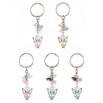 Angel Acrylic Beaded Keychain with Flower Opaque Resin Charms KEYC-JKC00533-1
