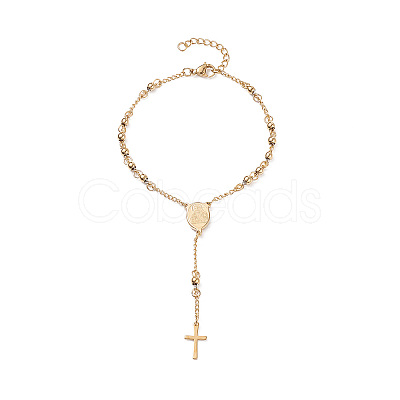 Rosary Bead Bracelets with Cross LS-BJEW-E282-02G-1