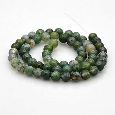 Natural Moss Agate Round Bead Strands G-N0120-30-6mm-1
