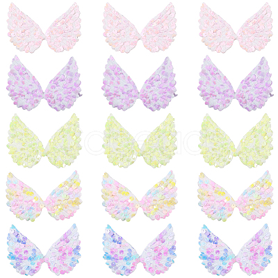 30Pcs 5 Colors Wing Polyester and Sequins Computerized Embroidery Cloth Iron on/Sew on Patches DIY-GF0012-54-1