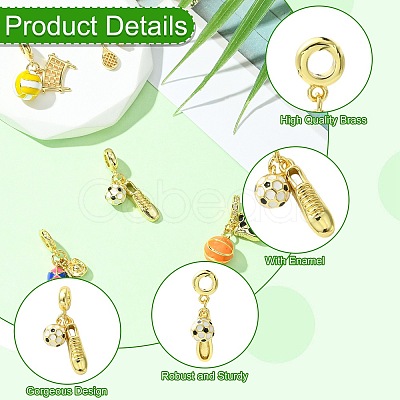 5Pcs 5 Styles Sport Ball Theme Brass Enamel European Dangle Charms KK-CJ0003-89-1