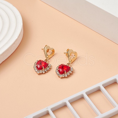 Glass Heart Dangle Stud Earrings EJEW-TA00215-1