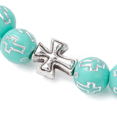 Acrylic Round with Cross Beads Stretch Bracelets BJEW-JB11941-1