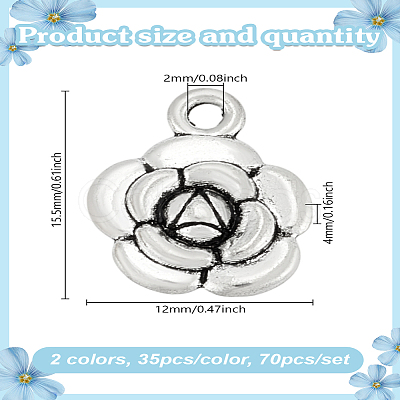 70Pcs 2 Colors Tibetan Style Alloy Pendants FIND-LP0002-37-1