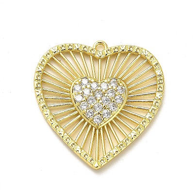 Rack Plating Brass Micro Pave Clear Cubic Zirconia Pendants X-KK-L210-010G-1