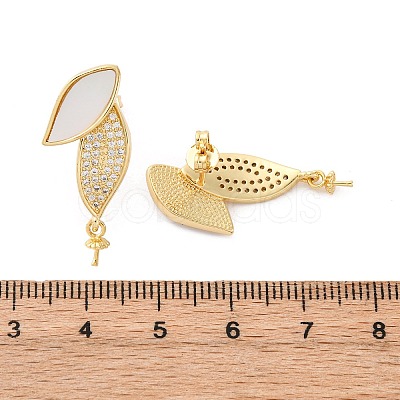 Brass Micro Pave Cubic Zirconia Shell Stud Earrings Findings KK-D363-09G-1