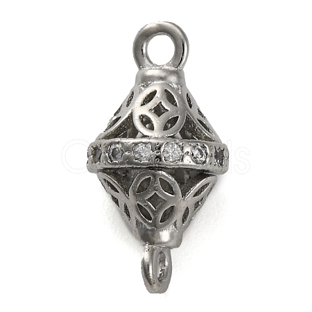 Brass Micro Pave Clear Cubic Zirconia Hollow Bicone Connector Charms KK-A230-05E-P-1