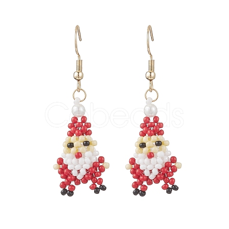 Christmas Santa Claus 304 Stainless Steel Glass Dangle Earrings EJEW-MZ00610-1