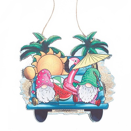 Summer Theme Wooden Hanging Wall Decorations for Front Door Home Decoration HJEW-WH0047-11-1