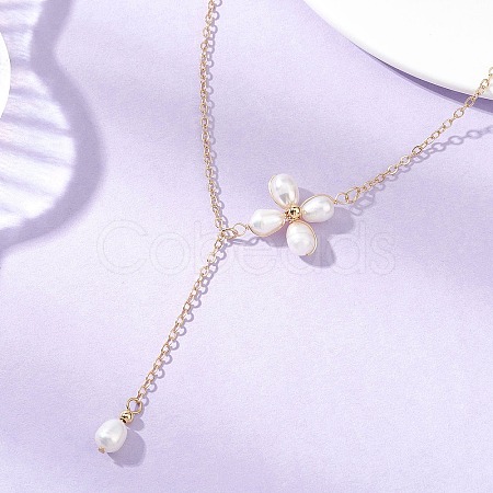 Flower Natural Cultured Freshwater Pearl Pendant Necklaces NJEW-TA00223-1