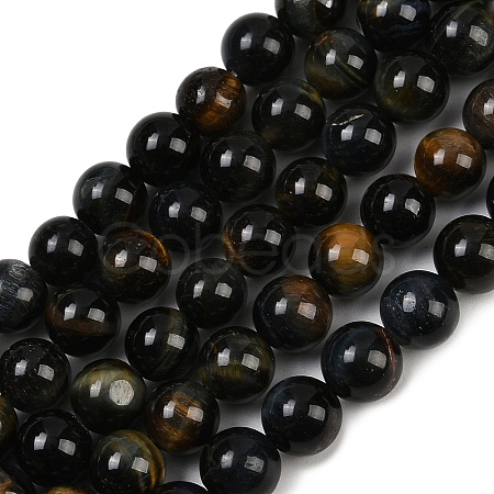 Natural Yellow Blue Tiger Eye(Dyed & Heated) Bead Strands G-P230-07-6mm-AB-1