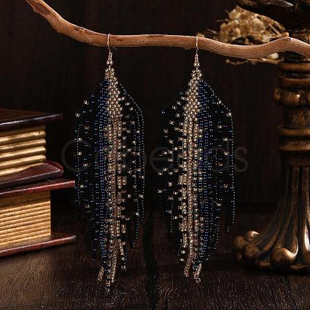 Bohemian Handmade Glass Seed Beads Tassel Dangle Earrings ZR0376-1