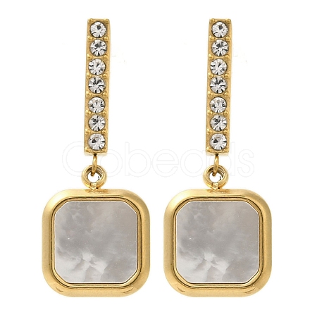 Ion Plating(IP) 304 Stainless Steel Inlay Rhinestone & Natural Shell Beads Stud Earrings for Women EJEW-M024-01A-G-1