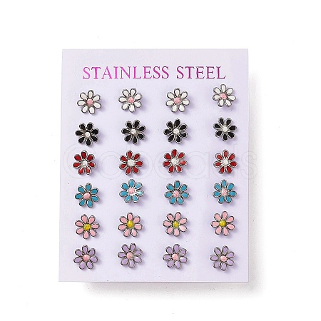Mixed Color Bling Enamel Daisy Flower Stud Earrings EJEW-B009-18P-1