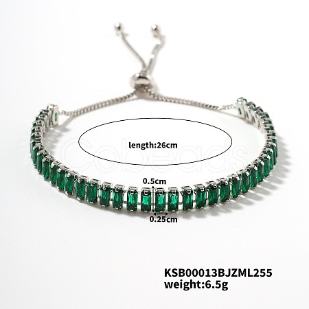 Brass Emerald Rhinestone Box Chain Slider Bracelets for Women TG7650-1-1