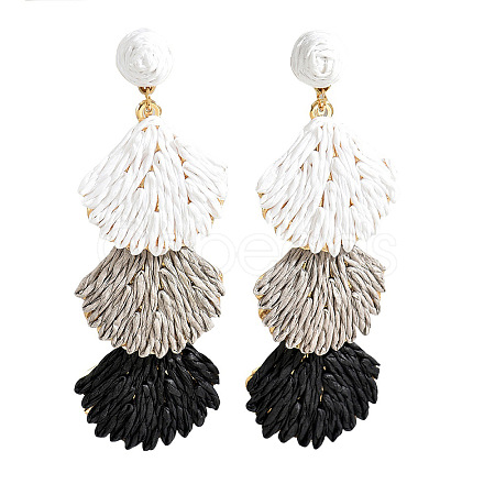 Bohemian Style Raffia Shell Shape Dangle Stud Earrings FS-WG568BC-02-1
