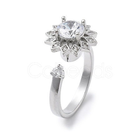 Sunflower Rotatable Open Cuff Rings for Women RJEW-S402-13P-1