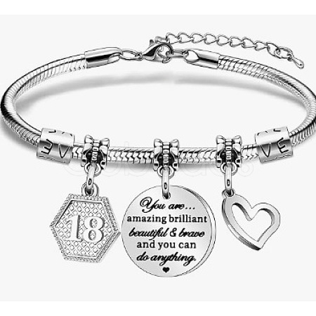 Birthday 201 Stainless Steel Charm Bracelets FS-WGBAA71-17-1