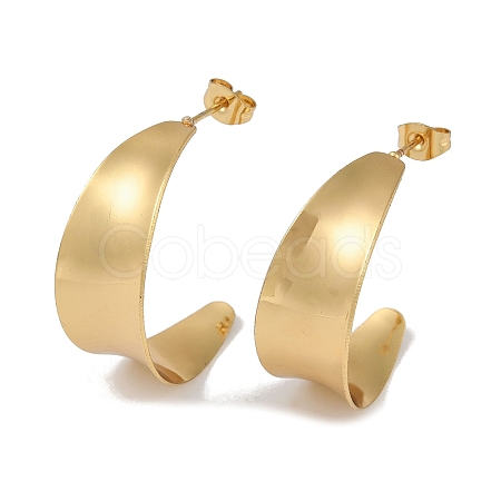 PVD Vacuum Plating 201 Stainless Steel C-Shaped Stud Earrings EJEW-I309-25G-1