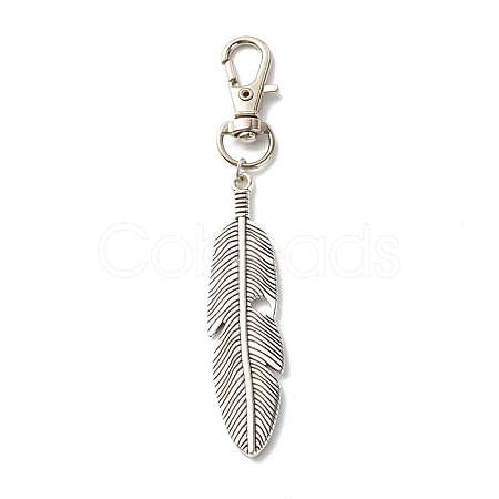 Leaf/Feather Tibetan Style Alloy Keychain HJEW-JM00560-03-1