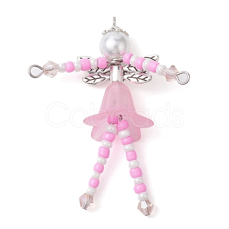 Glass Seed & Acrylic Pearl Beaded Big Pendants PALLOY-MZ00194-03-1