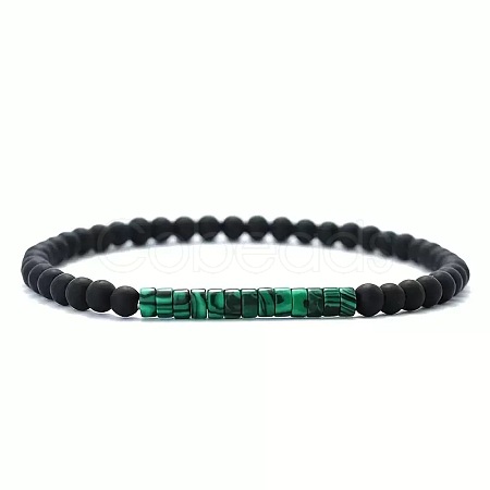 4MM Synthetic Malachite Heishi Beads and Round Frosted Black Onyx(Dyed & Heated) Beaded Stretch Bracelets for Women Men MG4641-5-1