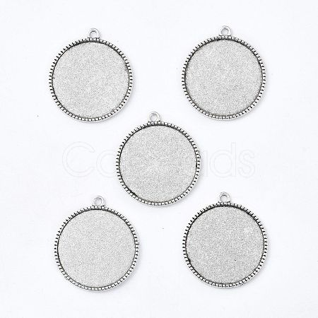 Tibetan Style Alloy Flat Round Pendant Cabochon Settings TIBEP-Q045-068G-AS-RS-1