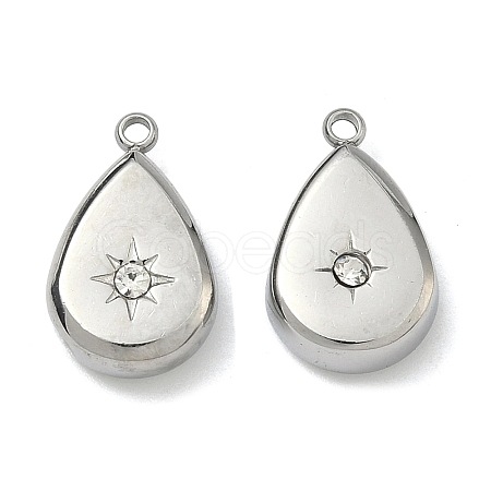 304 Stainless Steel Crystal Rhinestone Teardrop Charms X-STAS-L022-354P-1