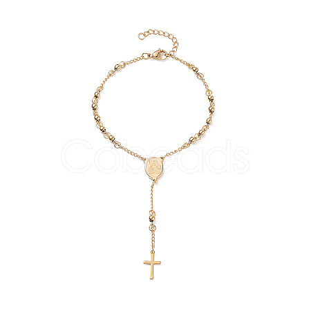 Rosary Bead Bracelets with Cross LS-BJEW-E282-02G-1